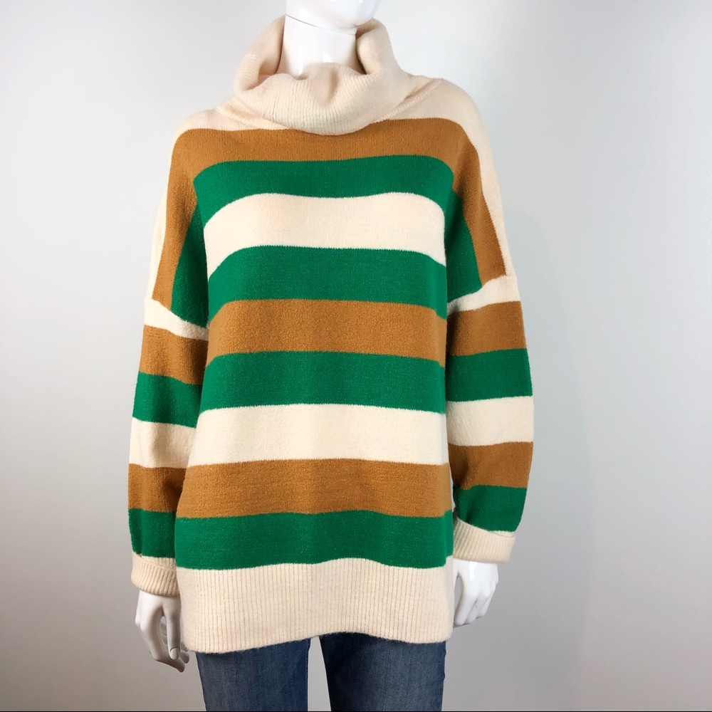 POL Women’s Pullover Sweater Stripe Long Sleeve Turtleneck Knit Oversize M